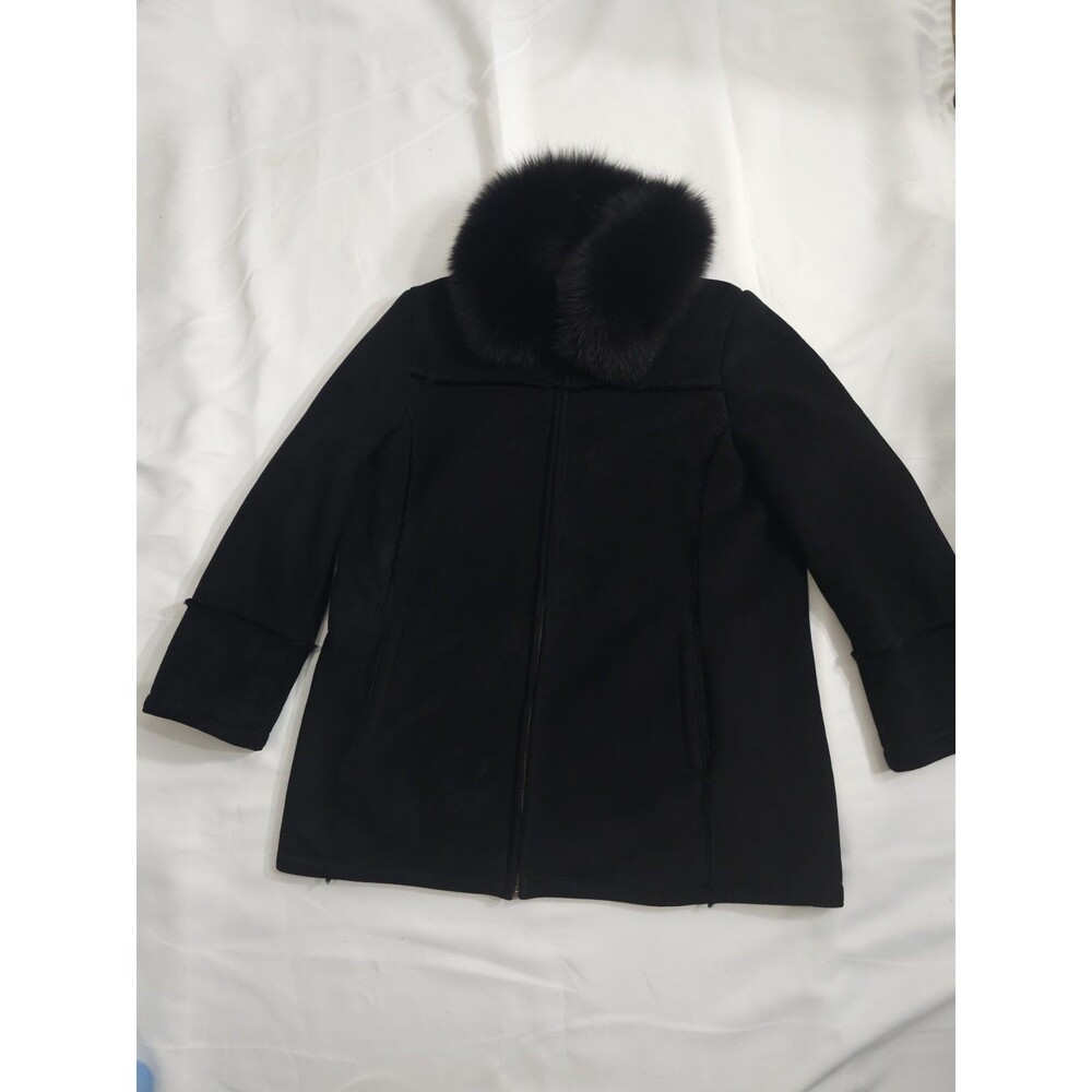 Vintage Wilsons Leather Black Suede Faux Fur  Coat w/Real Genuine Fox Fur Collar